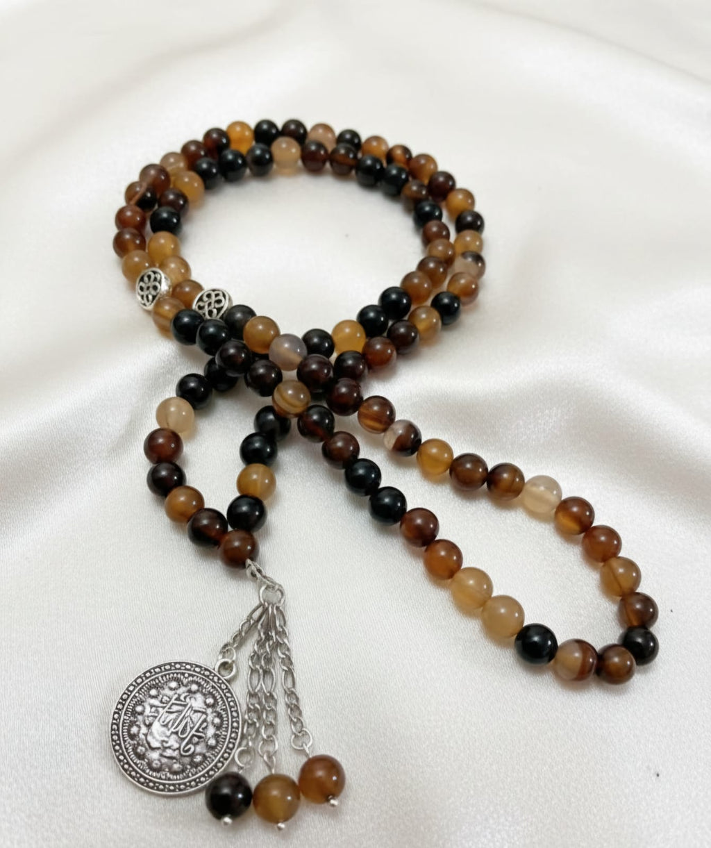 Agate stone and silver metals 99 prayer beads.
