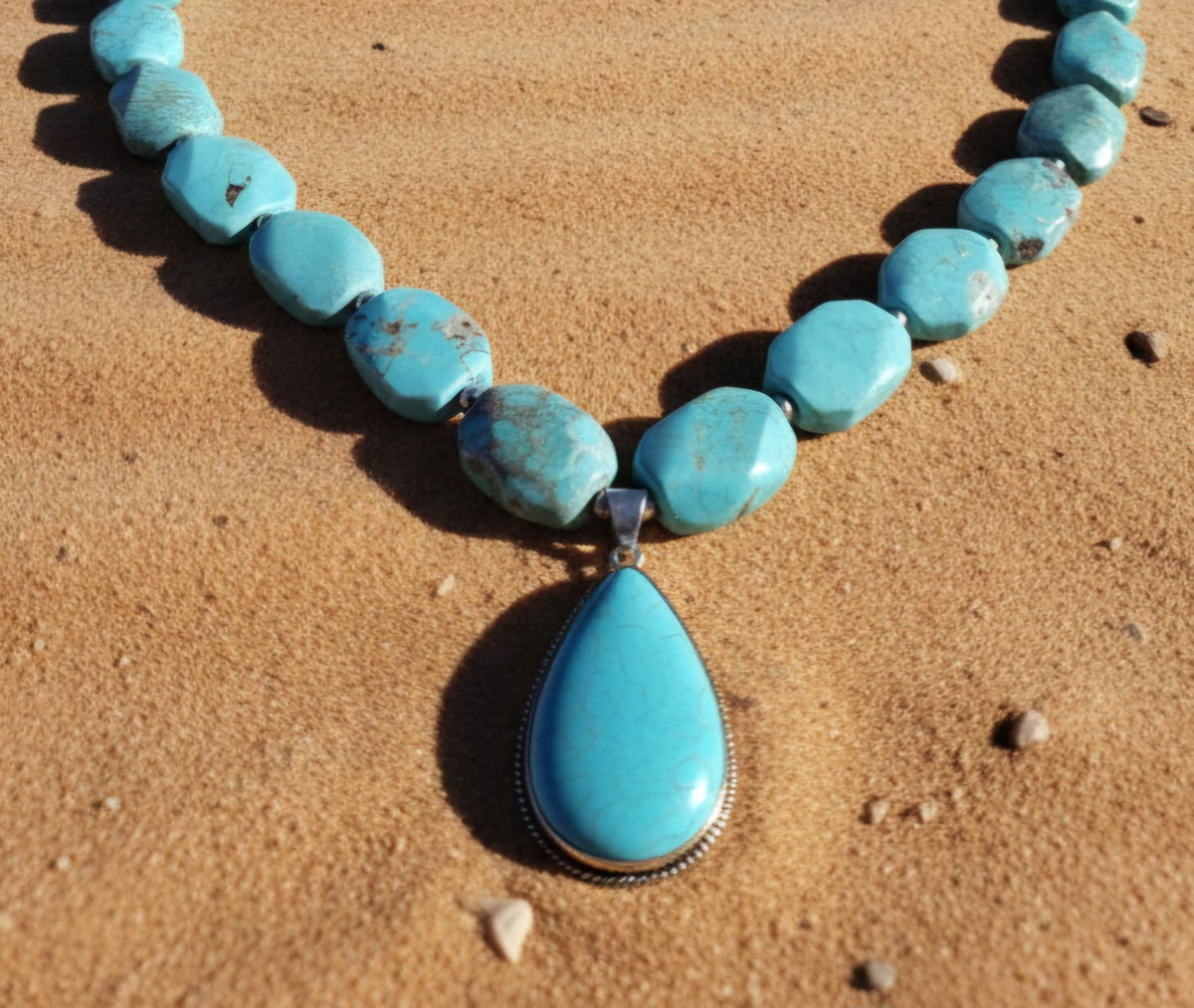 The unique Turquoise natural stone necklace - BASTI GALLERY